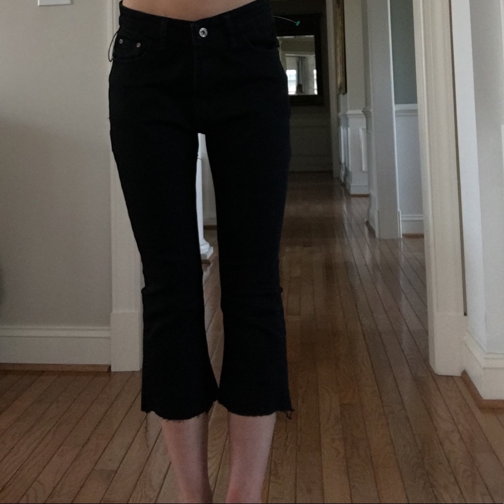 Tea & cup cropped flare jean(black)